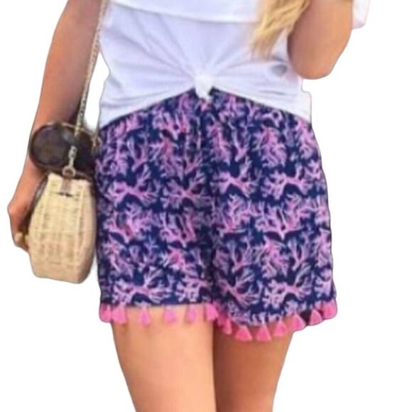 Simply Southern Naples Tassel Shorts Blue/Pink Size L/XL - Picture 1 of 9
